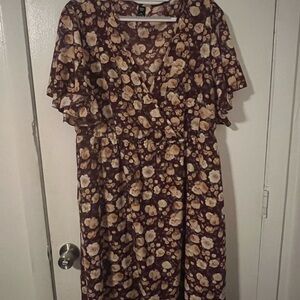 SHEIN Brown Floral Midi Dress